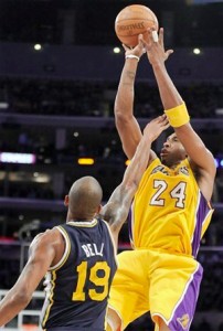 Kobe Bryant puts up a jumper for two against Jazz.