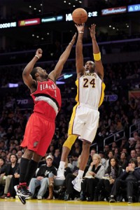 Kobe Bryant shoots jumper against Portland.