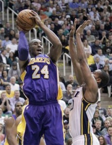 Kobe Bryant looks to shoot against Jazz.